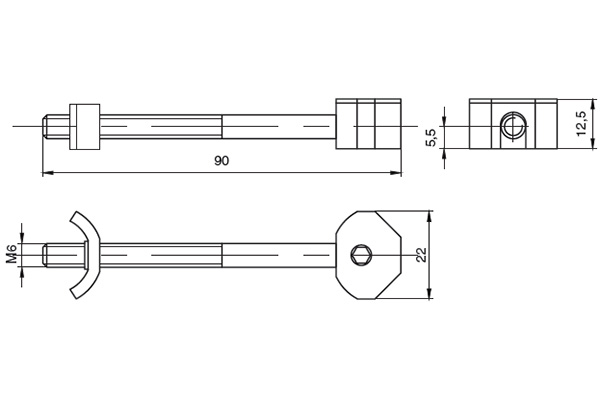 Стяжка столешницы UT Mini-Line 6x90мм, отделка цинк