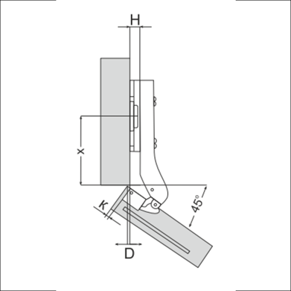 Gelony петля угловая с доводчиком (45/95), монтажная планка H=0